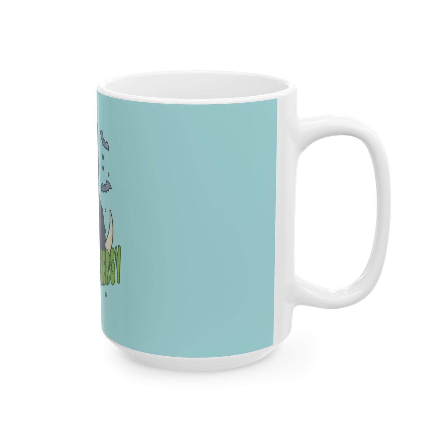 Black Cat Energy Ceramic Mug (Blue)— Cute Spooky Cat Coffee Cup (11oz & 15oz)