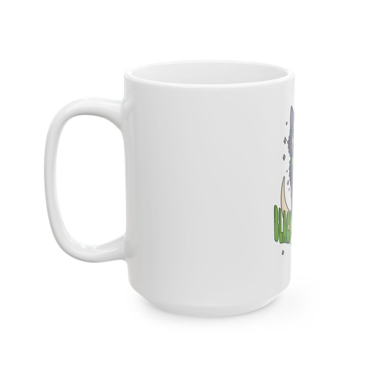 Black Cat Energy Ceramic Mug — Cute Halloween Kitty Coffee Cup (11oz/15oz)