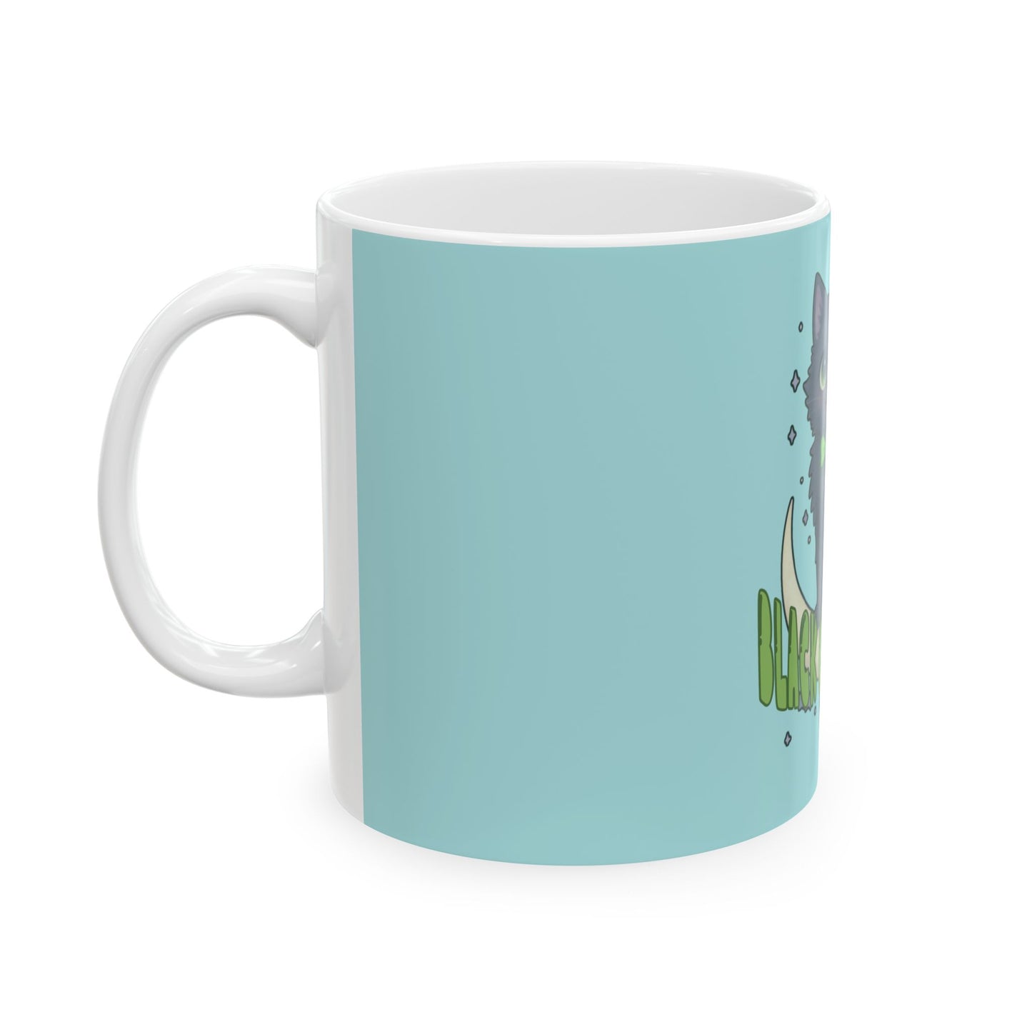 Black Cat Energy Ceramic Mug (Blue)— Cute Spooky Cat Coffee Cup (11oz & 15oz)