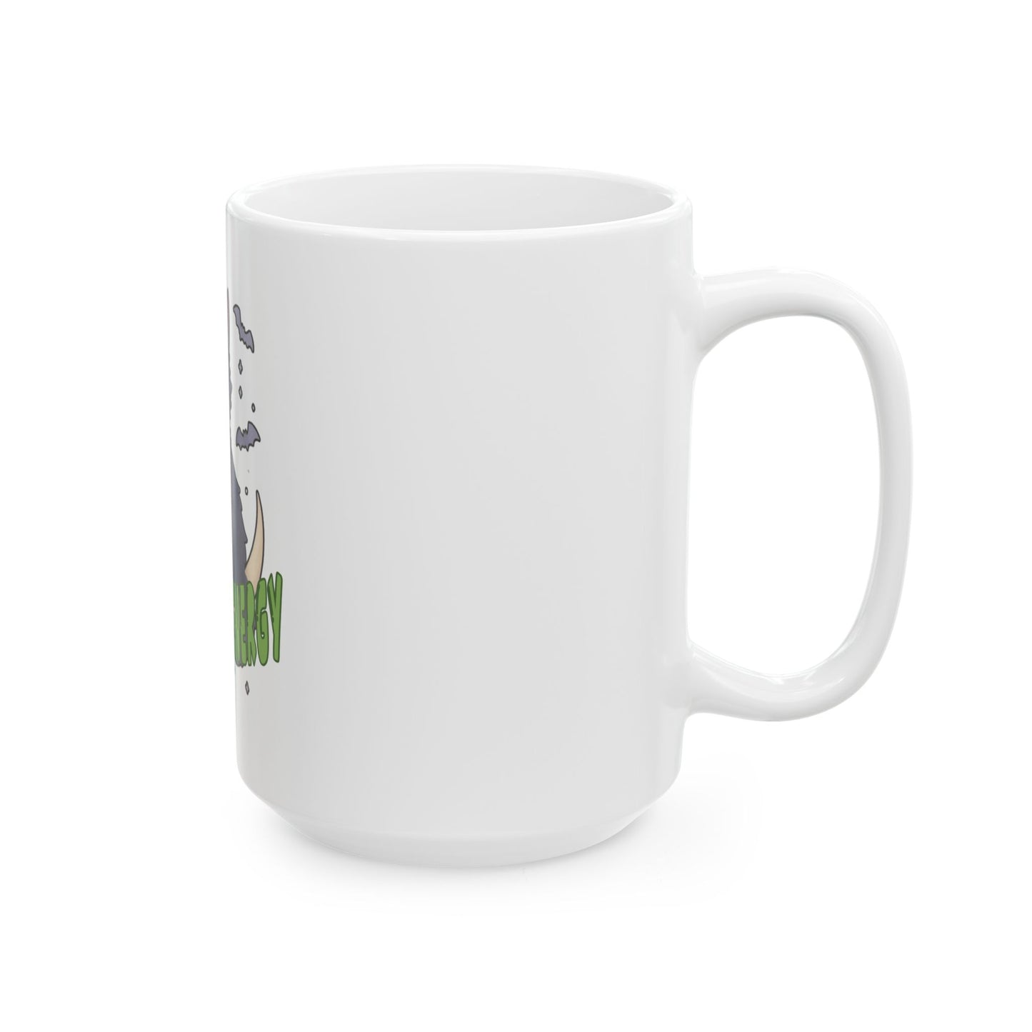 Black Cat Energy Ceramic Mug — Cute Halloween Kitty Coffee Cup (11oz/15oz)