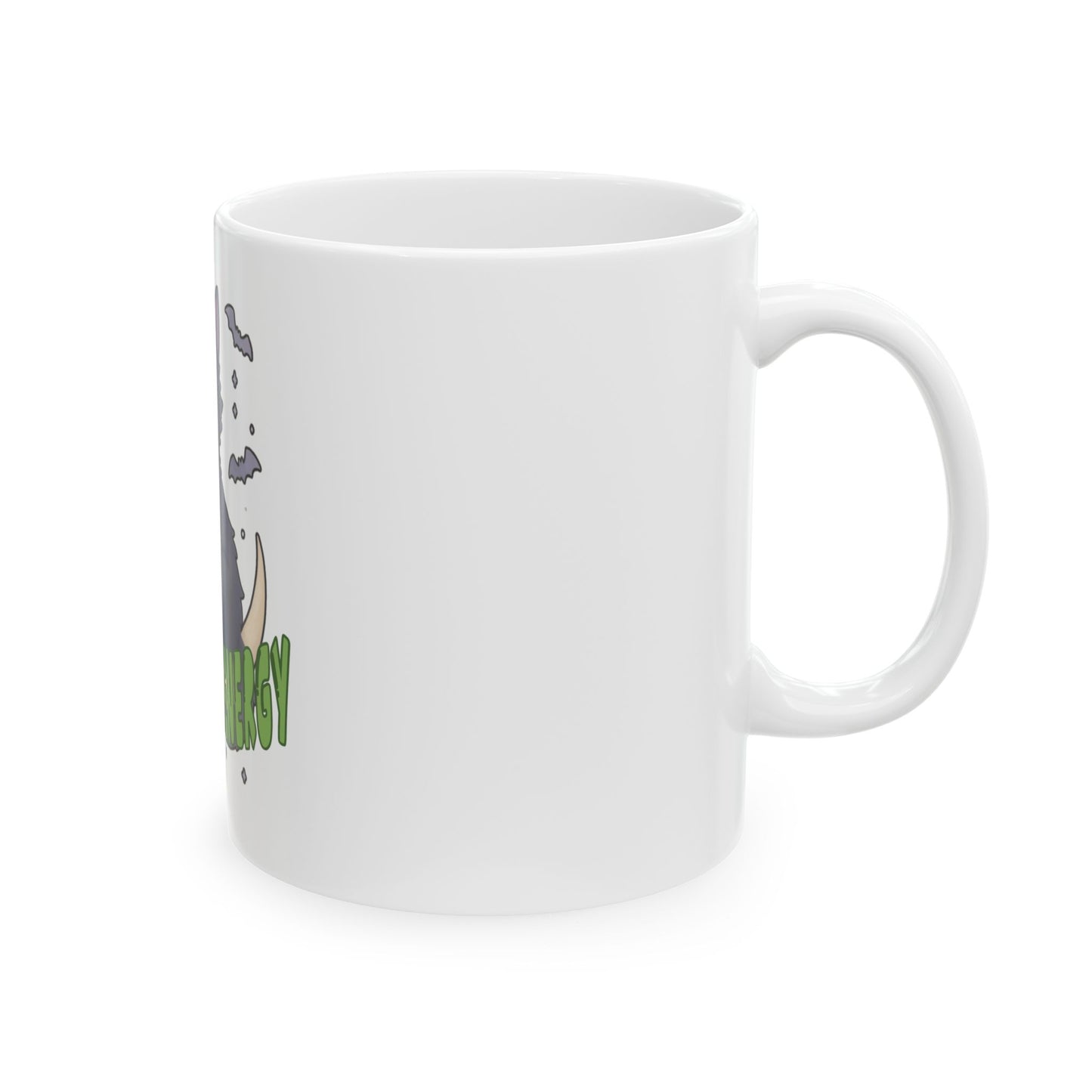 Black Cat Energy Ceramic Mug — Cute Halloween Kitty Coffee Cup (11oz/15oz)