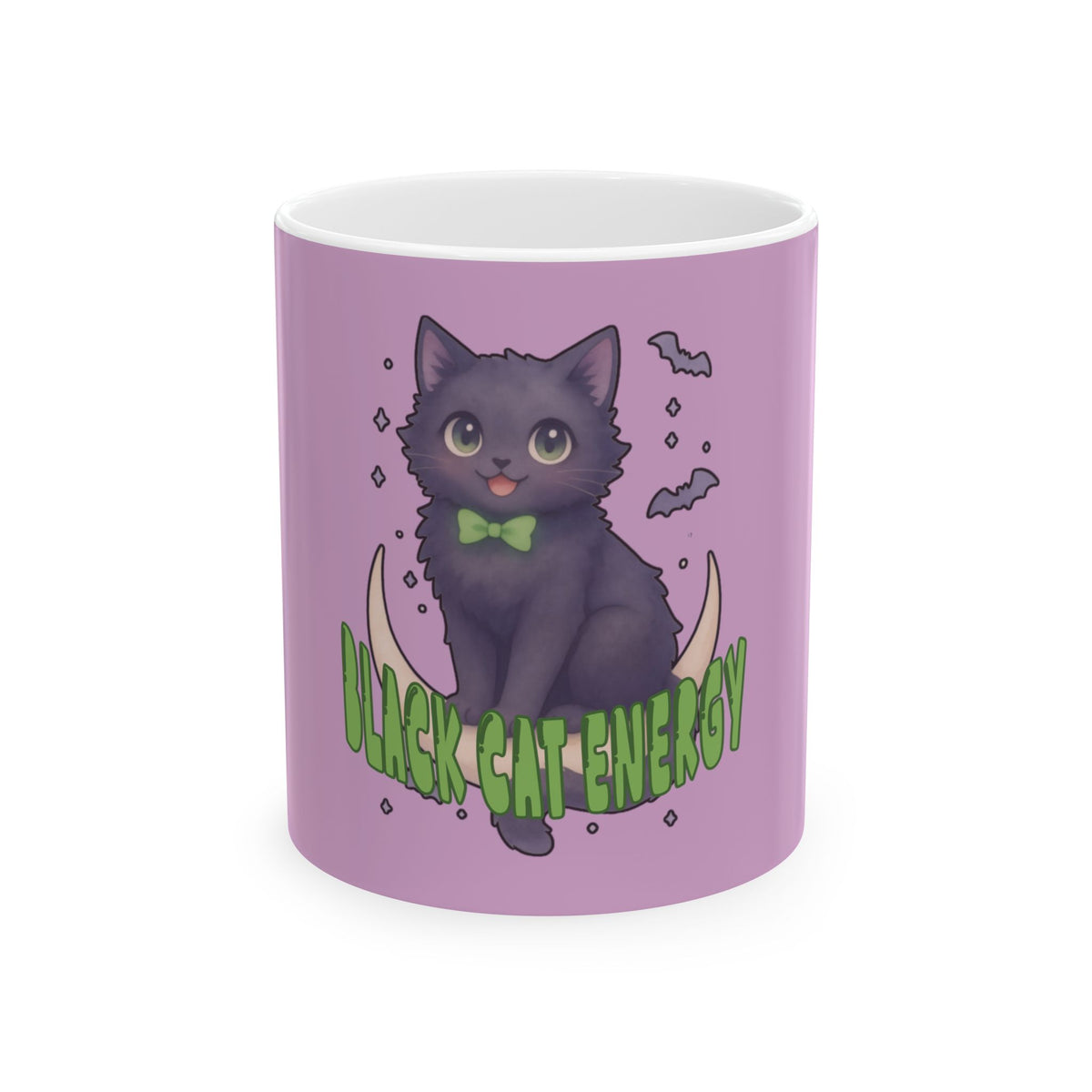 Black Cat Energy Mug (Purple)— Cute Gothic Cat Coffee Cup (11oz, 15oz)