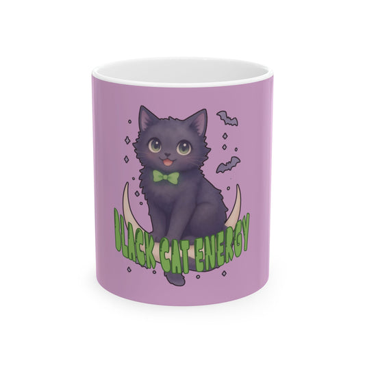 Black Cat Energy Mug (Purple)— Cute Gothic Cat Coffee Cup (11oz, 15oz)