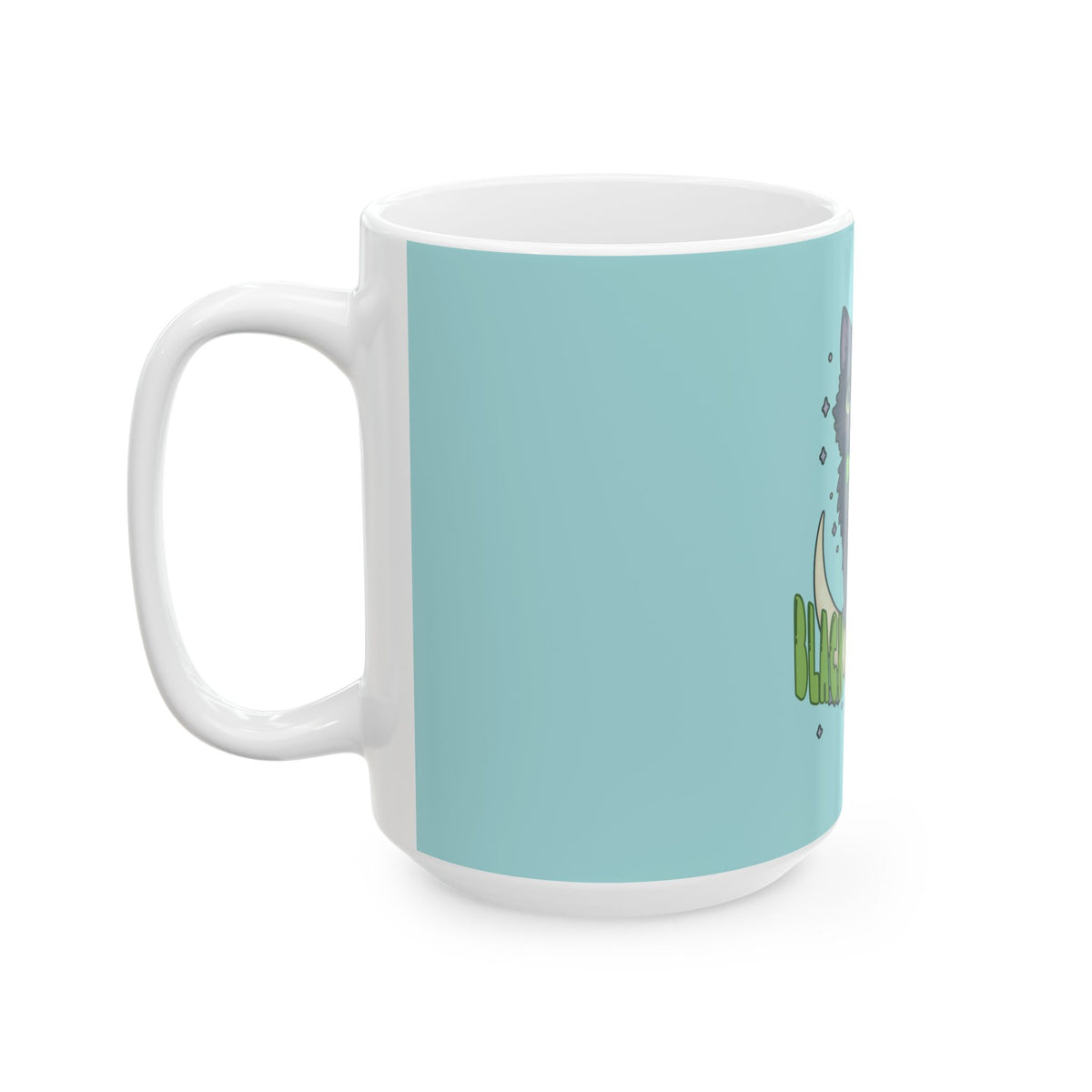 Black Cat Energy Ceramic Mug (Blue)— Cute Spooky Cat Coffee Cup (11oz & 15oz)