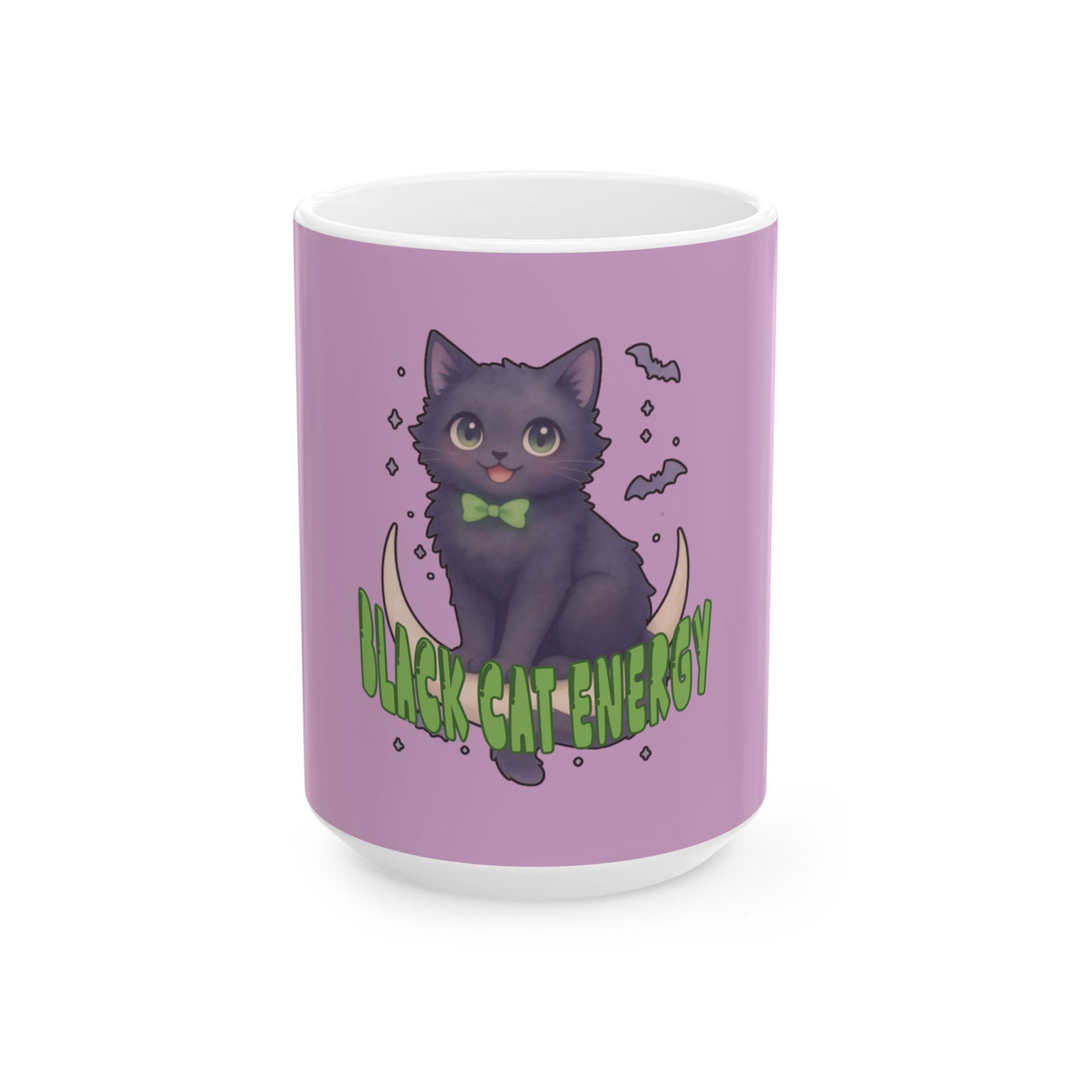 Black Cat Energy Mug (Purple)— Cute Gothic Cat Coffee Cup (11oz, 15oz)