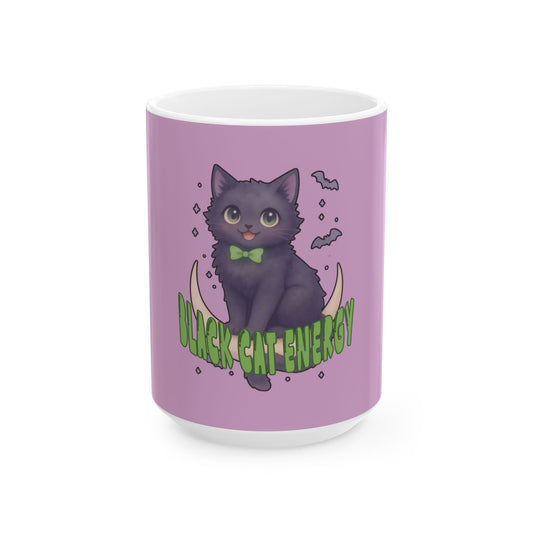 Black Cat Energy Mug (Purple)— Cute Gothic Cat Coffee Cup (11oz, 15oz)