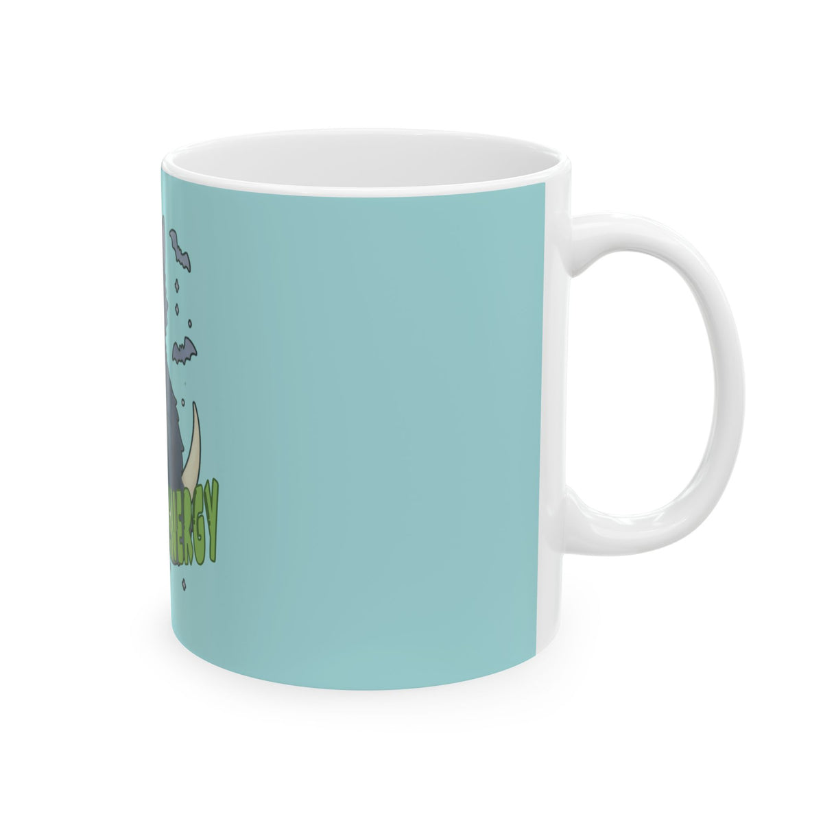 Black Cat Energy Ceramic Mug (Blue)— Cute Spooky Cat Coffee Cup (11oz & 15oz)